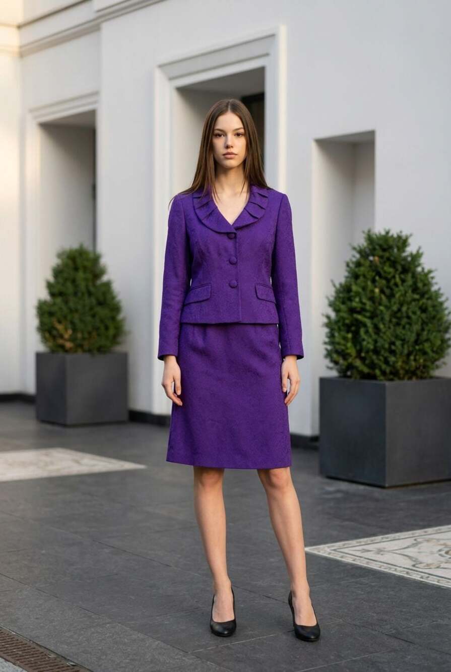 Collections by LeSuit Women's Purple Paisley Two-Piece Skirt Suit Set